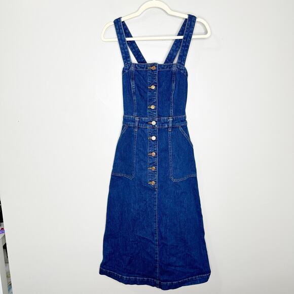 J. Crew Womens Denim Apron Dress Sleeveless Button Front Medium Wash 4 NWT - Picture 2 of 9